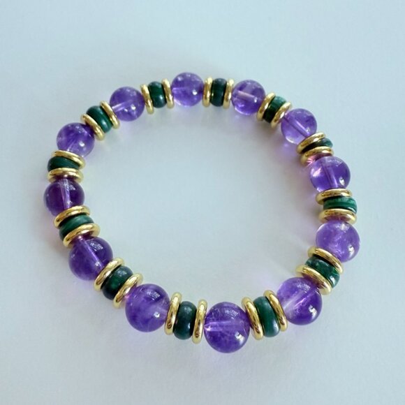 Amethyst & Malachite Jewelry Set – Bracelet + Earring - Picture 4 of 12